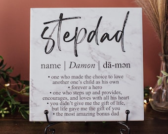Personalized Step Dad Tile Plaque Gift From Stepson or Stepdaughter, Stepfather Birthday, Father's Day, Definition of Stepdad Sign