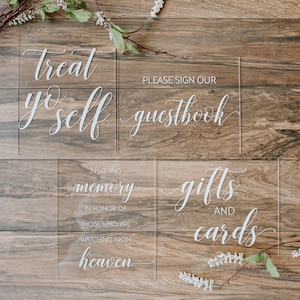 Sign Bundle of Guestbook, Gifts and Cards In Loving Memory Please Take One Favors Clear Glass Acrylic Modern Calligraphy Wedding Sign