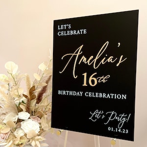 3D Gold Mirror Happy Birthday Acrylic Welcome Sign, Let&#39;s Party Sweet Sixteen Milestone Signage, 16th 18th 20th 30th 40th 50th 60th