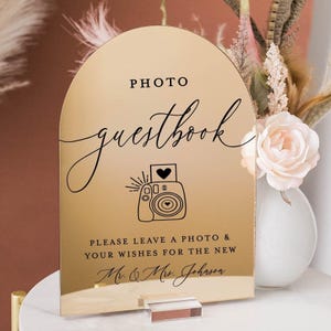 ARCH Gold Silver or Rose Gold Mirror Photo Booth Guestbook Snap It Shake It Stick It Sign It Acrylic Wedding Leave A Note & Well Wishes Sign