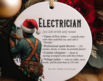 Electrician Christmas Ornament Ceramic Holiday Gift for Electricians Personalized Tradesman Decoration Wireman Stocking Stuffer