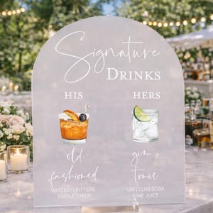 Acrylic ARCH Bar Menu Signature Cocktails Wedding Sign With Stand, His Her Drinks Signage