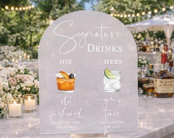 Acrylic ARCH Bar Menu Signature Cocktails Wedding Sign With Stand, His Her Drinks Signage