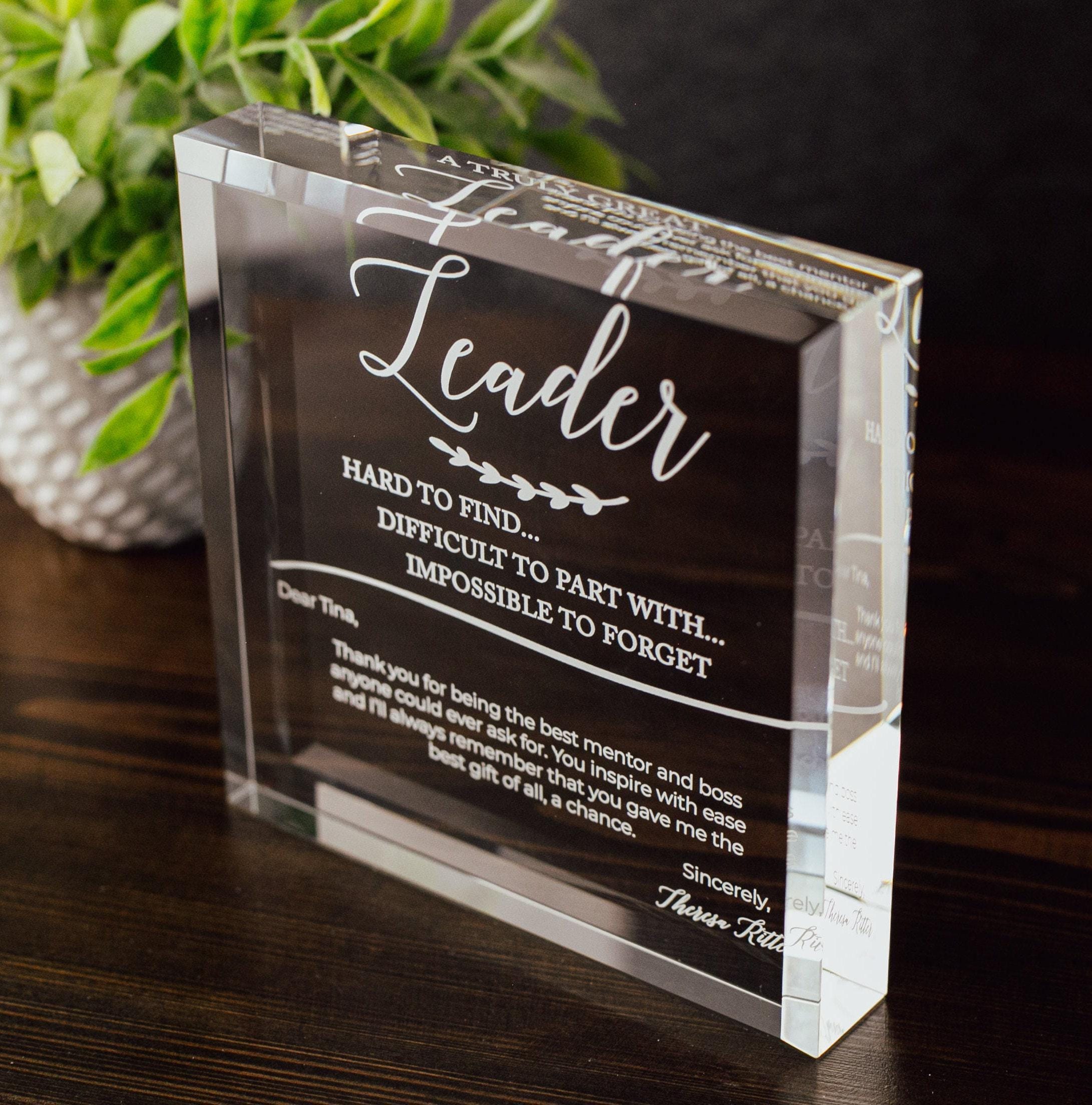 Truly Great Leader Crystal Glass Plaque, for Employee Recognition, Life Coach Trophy, Appreciation Gift Plaque, Present from Staff, Boss Day