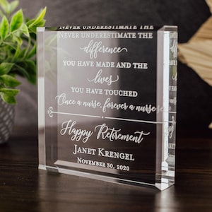 Forever A Nurse Award Crystal Glass Plaque, for Employee Recognition, Hospital Staff Present, Doctors and PA Trophy, Retirement Gift Plaque