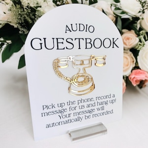 ARCH 3D Audio Guestbook Pick Up The Phone Leave A Message For The Newlyweds Clear Glass Look Acrylic Wedding Sign, Guest Book Lucite image 1