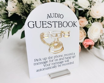 ARCH 3D Audio Guestbook Pick Up The Phone Leave A Message For The Newlyweds Clear Glass Look Acrylic Wedding Sign, Guest Book Lucite