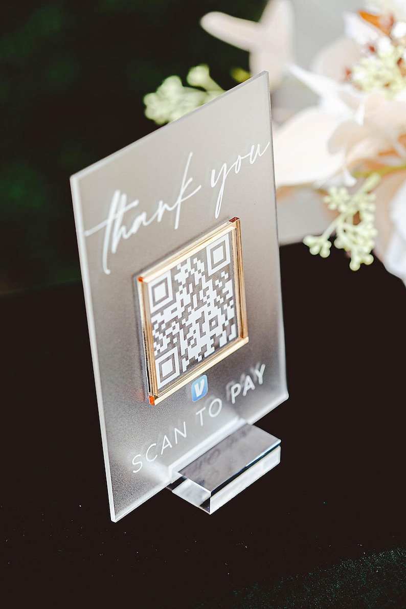 Perspex Table Top Qr Code 3D Thank You Scan to Pay Retail Scannable QR Code Clear Glass Look ...