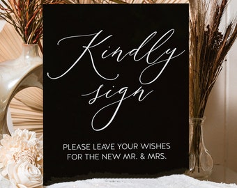 Kindly Please Sign Our Guestbook Modern Minimalist Clear Glass Look Acrylic Wedding Sign, Guest Book Lucite Perspex Table Sign