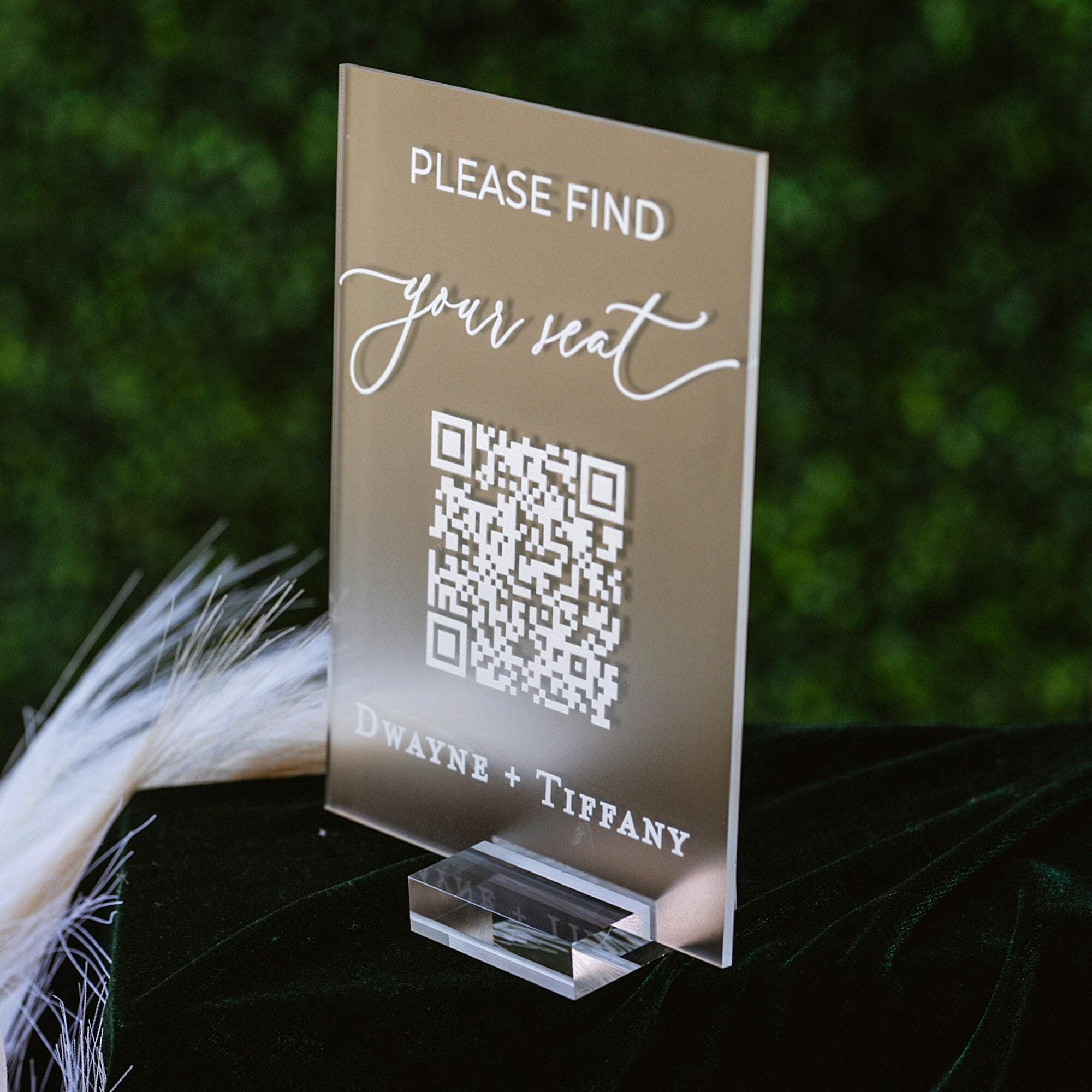 Perspex Table Top Qr Code Please Find Your Seat QR Code Seating Arrangement Chart Clear Glass ...