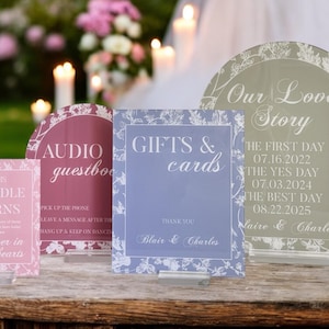 Toile Bundle Set of Wedding Acrylic Sign, Guestbook, Gifts and Cards, In Loving Memory Favors Please Take One Open Bar Chinoiserie Signage