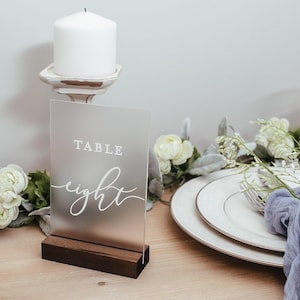 FROSTED Glass Look Acrylic Table Number Sign With Stands, Perspex Modern Calligraphy Table Numbers, Lucite Minimalist Number
