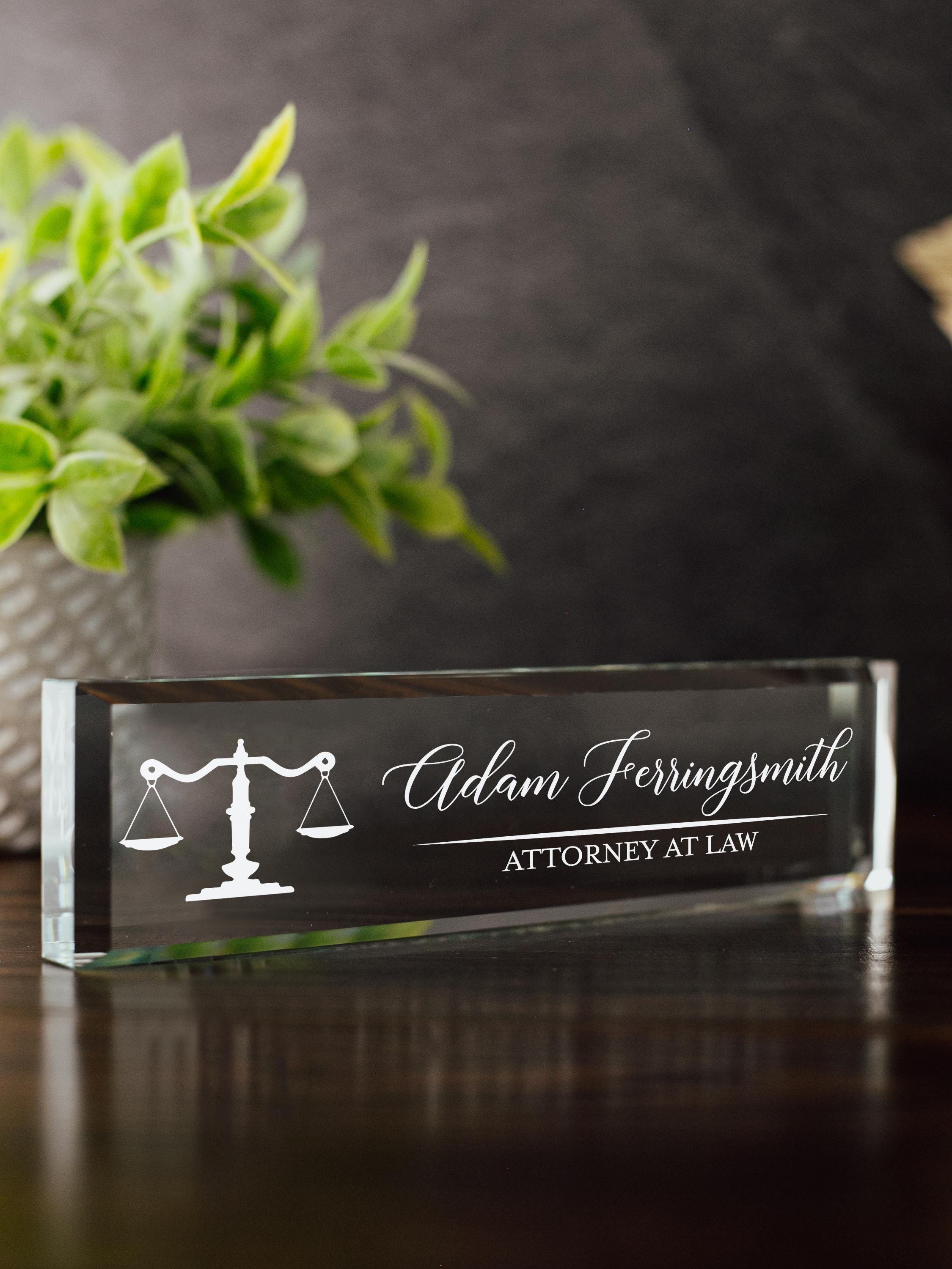 Attorney Glass Office Desk Name Plate, Clear JD Judge Nameplate, Lawyer ...