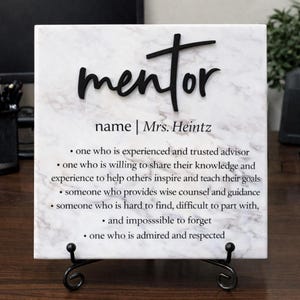 3D Laser Cut Marble Mentor Tile Plaque, Thank You Mentor Sign, Custom Boss Retirement Appreciation, Teacher, Counselor, Coach, Adviser
