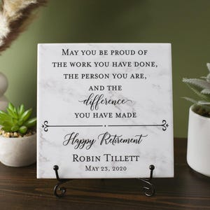 Happy Retirement Tile Plaque Gift For Boss, Colleague, Coworker, Teacher, Friend, Truly Great Mentor, Retiring Present Idea And Stand