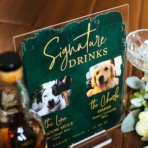 BEST SELLER Signature Pet Drinks Acrylic Wedding Sign for Bar, Cocktails Sign with Dog Cat Party Sign with Pet His and Hers Bar Menu