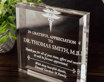 Doctor Appreciation Award Crystal Glass Plaque, for Employee Recognition, Hospital Staff, Doctors and Nurses Trophy, Retirement Gift Plaque