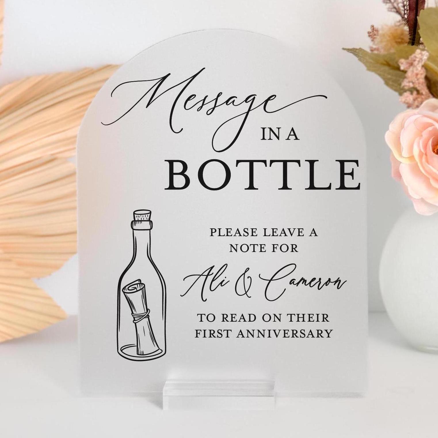 Message In A Bottle Acrylic Sign, Sign a Bottle, Leave a Note To Read On Their First Anniversary, Wedding Keepsake, Newlyweds Guestbook STC