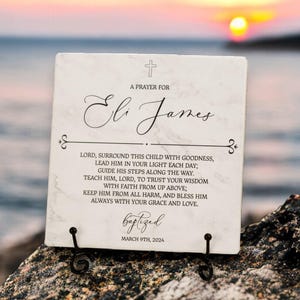 Baptism Confirmation Christian Tile Sign Gift To Newly Baptized or Confirmed, Scripture Bible Verse Christening Cross Plaque From Godparents