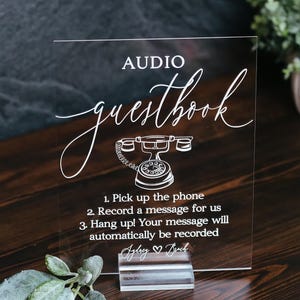 Audio Guestbook Pick Up The Phone Leave A Message For The Newlyweds Clear Glass Look Acrylic Wedding Sign, Guest Book Lucite