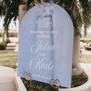 ARCH CUSTOM Color Monogram Crest Acrylic Wedding Welcome Sign, Chinoiserie French Country Dusty Blue Signage