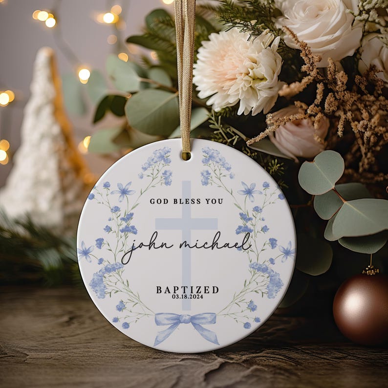Baby Boy Baptism, Girl Baptism Ceramic Round Ornament Present Idea for