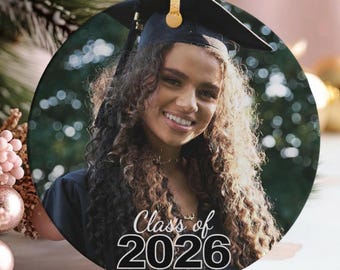 Adorno de cerámica personalizado con foto de la promoción de 2024 y 2025 - Regalo de graduación personalizado, recuerdo de la promoción de 2025, adorno para graduados