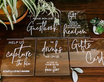 Sign Bundle Set of Guestbook, Gifts and Cards, In Loving Memory, Please Take One Clear Glass Acrylic Modern Calligraphy Wedding Sign SIGSET