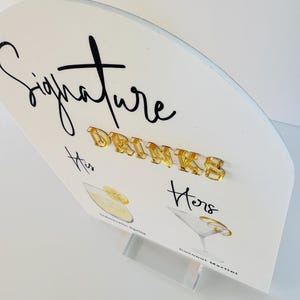 ARCH 3D Mirror Gold Foil Signature Drinks Menu Custom Minimalist Acrylic Wedding Sign, His Her Bride Groom Cocktails Signage