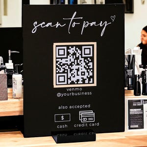 3D Scan To Pay Retail Scannable QR Code Clear Glass Look Acrylic Sign, Instagram Hashtag Plexiglass Perspex Lucite Table Sign