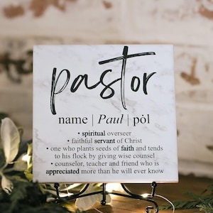 Pastor Definition Print Appreciation Day Tile Plaque Gift + Stand Christian Youth Minister Idea Preacher Recognition Award From Congregation