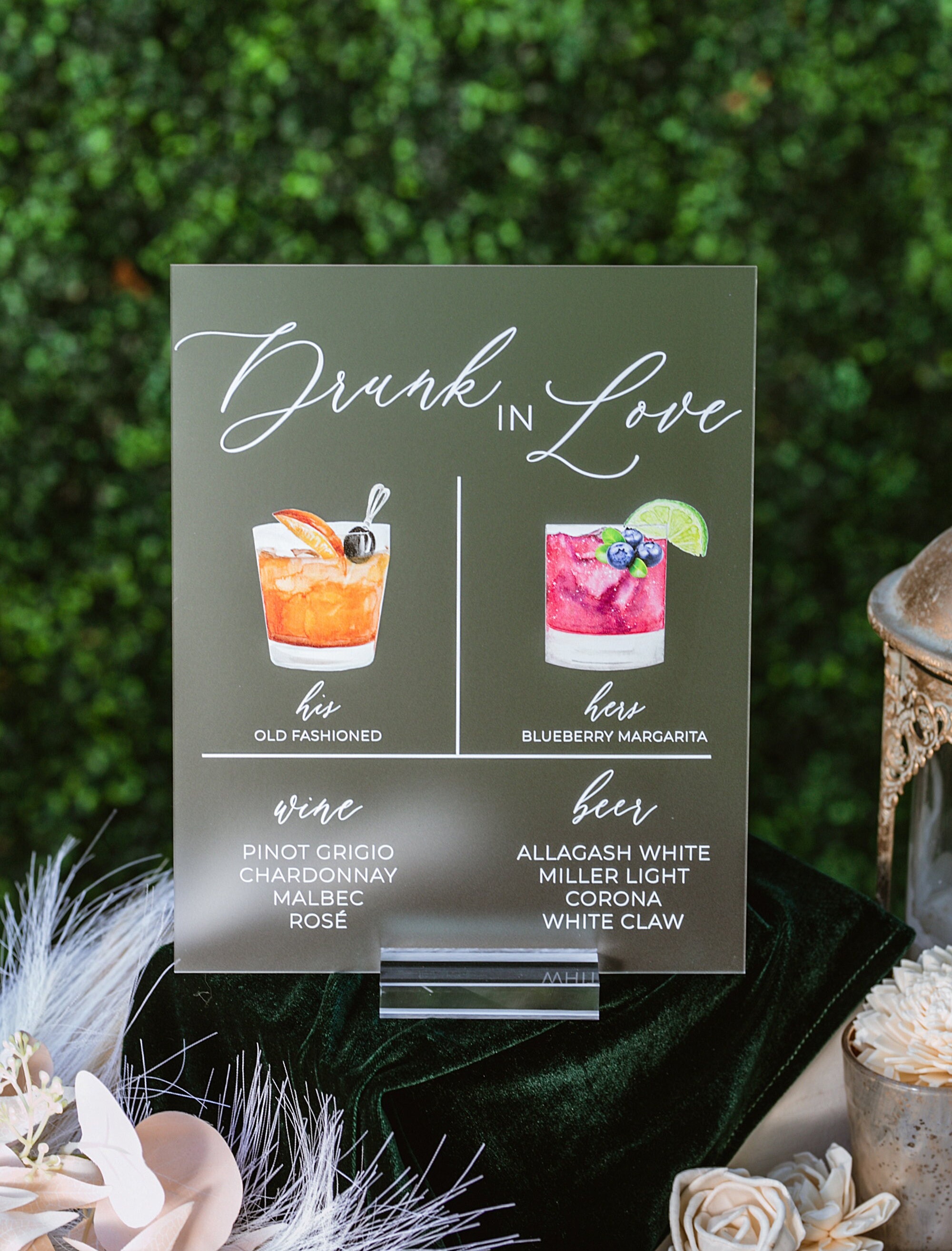 ARCH Bar Menu Signature Cocktails Custom Clear Glass Look Acrylic Wedd -  Pink Posies and Pearls