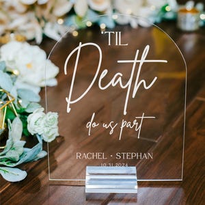 Til Death Do Us Part Wedding Gothic Moody Acrylic Sign, Personalized Names Halloween Themed Gothic Black Wedding Centerpiece Decor