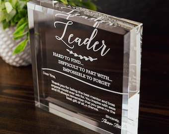 Truly Great Leader Crystal Glass Plaque, for Employee Recognition, Life Coach Trophy, Appreciation Gift Plaque, Present from Staff, Boss Day