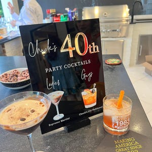 3D Mirror Gold Foil Party Cocktails Bar Menu Signature Cocktails Custom Minimalist Acrylic Wedding Sign, His Her Drinks Lucite