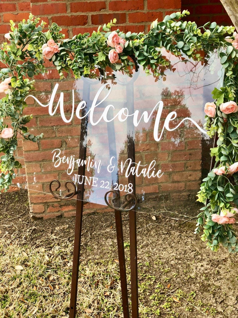 Clear Glass Look Acrylic Wedding Welcome Sign, 18x24 Personalized Modern Wedding Welcome Sign Decoration for Display, Custom Wedding image 6