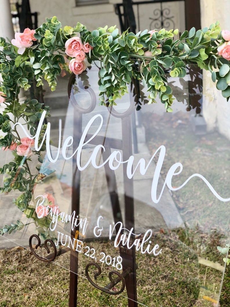 Clear Glass Look Acrylic Wedding Welcome Sign, 18x24 Personalized Modern Wedding Welcome Sign Decoration for Display, Custom Wedding image 3