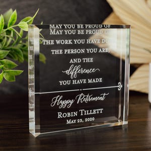 Happy Retirement Award Crystal Glass Plaque, for Employee Recognition, Staff Present, The Difference You Made Trophy, Years Of Service Gift