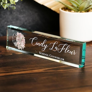 Personalized School Counselor Glass Office Desk Name Plate, Best Counselor Nameplate, Staff Appreciation Gift, TA Day Gift From Principal