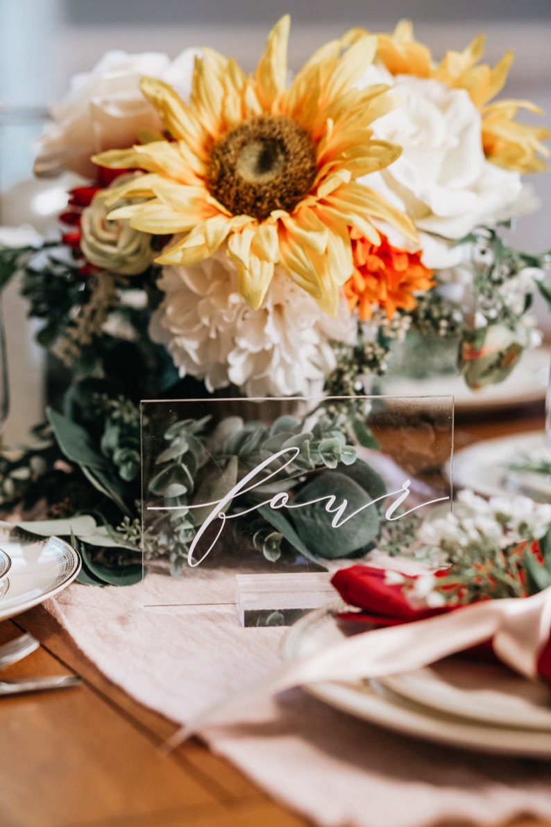 Acrylic Table Number Sign With Stands Clear Glass Look Etsy