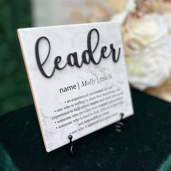 3D Marble Great Leader Definition Plaque With Stand, Thank You Mentor Sign, Boss Retirement Appreciation, Teacher, Counselor, Coach Adviser