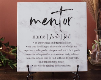 Marble Mentor Plaque With Stand, Thank You Mentor Tile Sign, Custom Boss Appreciation For Retirement, Teacher, Counselor, Coach, Adviser