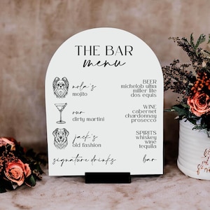 BEST SELLER ARCH Bar Menu Hand Drawn Pet Wedding Sign for Bar, Signature Cocktails with Dog, Party Sign with Pet His and Hers Bar Menu