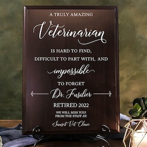 VETERINARIAN Retirement Thank You Appreciation Walnut Plaque, Vet&#39;s Day Recognition Leaving Farewell Gift, DVM Animal Doctor Sign, Vet Tech