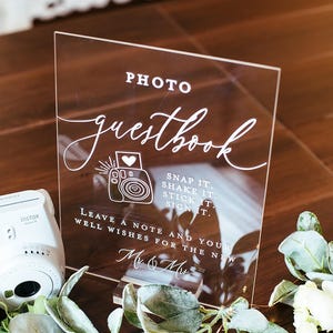 Photo Guestbook Snap It Shake It Stick It Sign It Acrylic Wedding Sign, Leave A Note & Well Wishes Photo Booth Station Guest Book Lucite