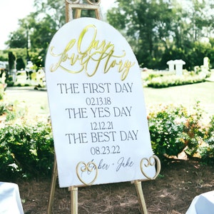 3D Gold Mirror Our Love Story First Day Yes Day Best Day Acrylic Wedding Sign, Sweetheart Table Lucite Table Sign, Special Dates Anniversary Bild 5