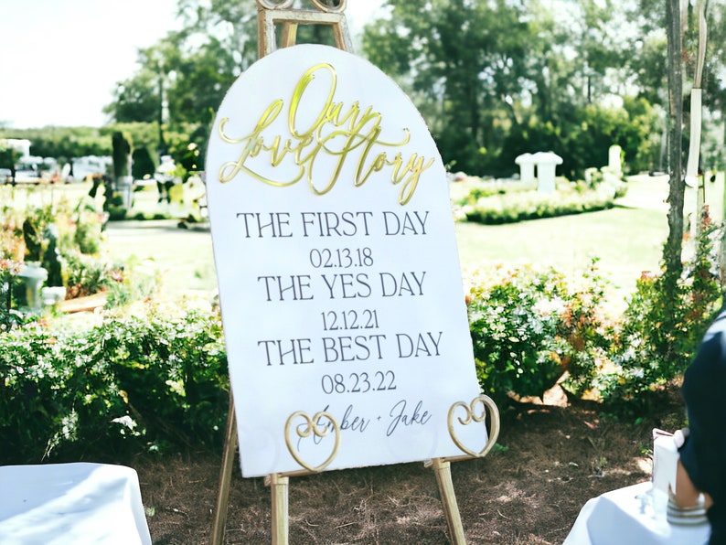 3D Gold Mirror Our Love Story First Day Yes Day Best Day Acrylic Wedding Sign, Sweetheart Table Lucite Table Sign, Special Dates Anniversary Bild 5