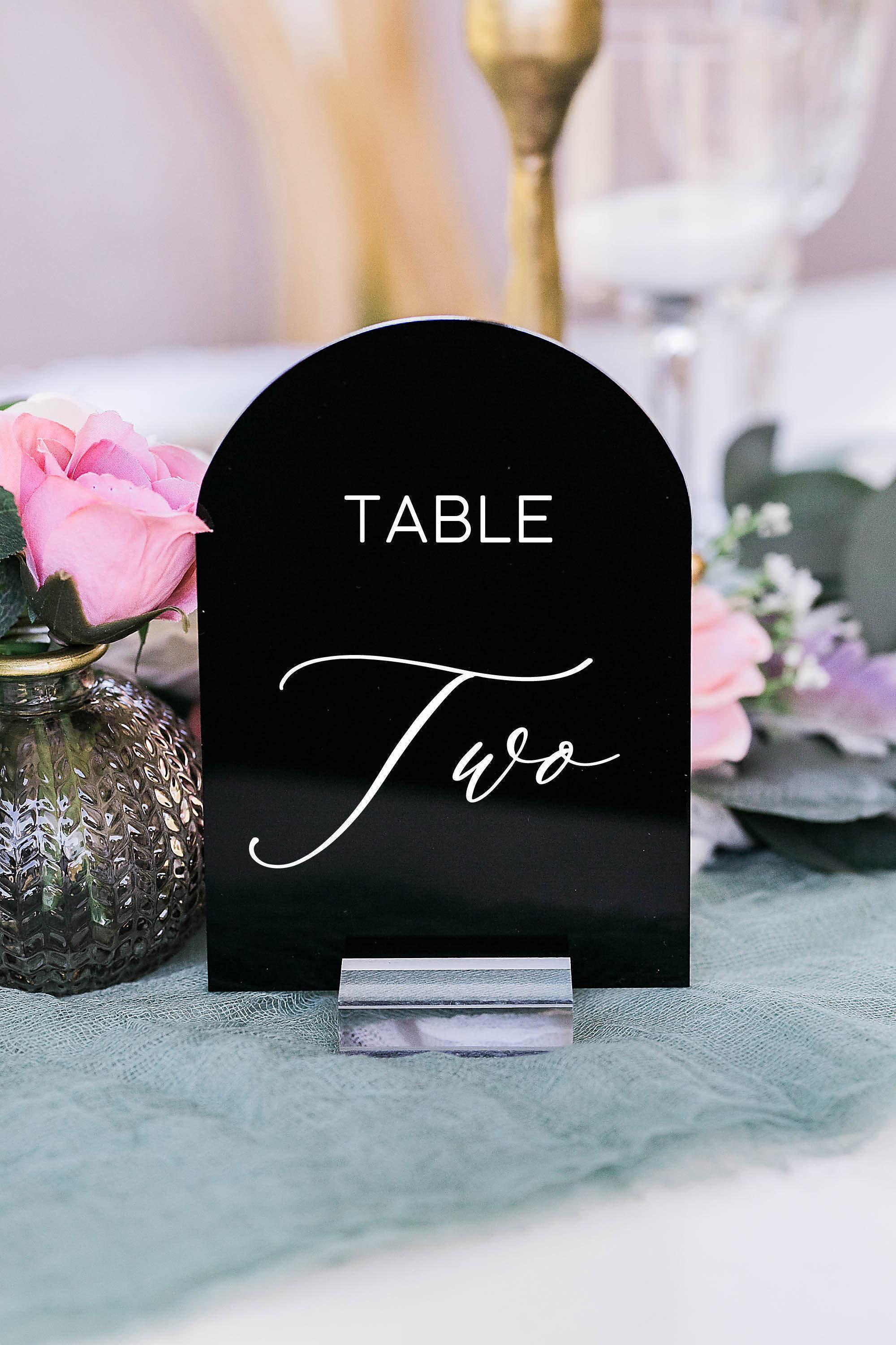 Perspex Table Numbers ARCH Black, White, Clear Frosted Acrylic Table Number Sign With Stands ...