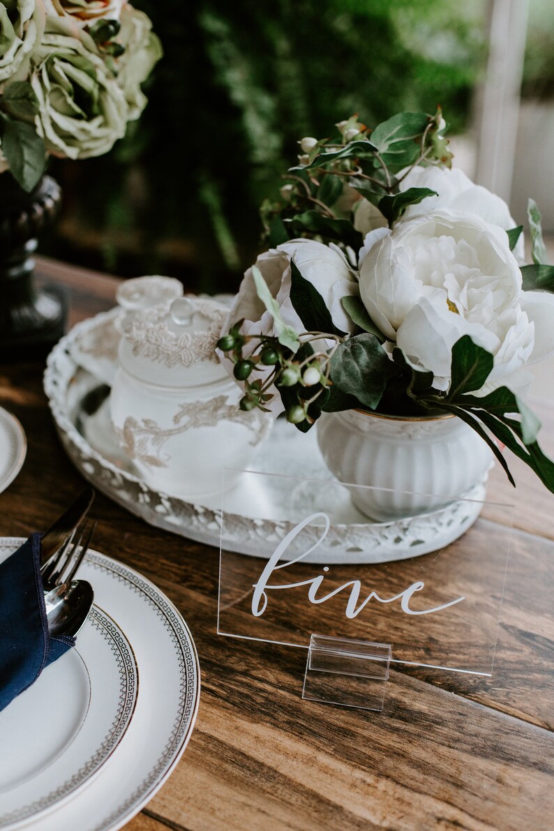 Clear Glass Look Acrylic Table Number Sign With Stands Etsy