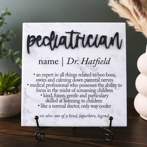 3D Pediatrician Tile Plaque, Thank You MD Sign, Hospital Staff Retirement Appreciation, Nurse, Pediatric Surgeon, Med School Grad Gift